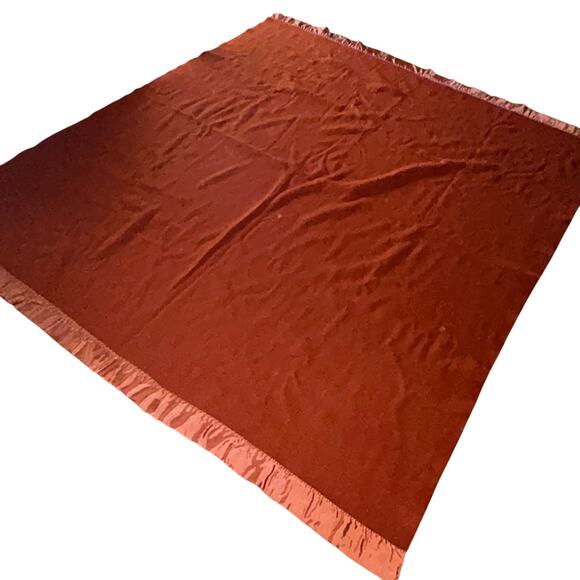 Vintage Acrylic Blanket Burnt Orange Rust Satin Trim USA 76x87 grandma retro - Picture 3 of 6